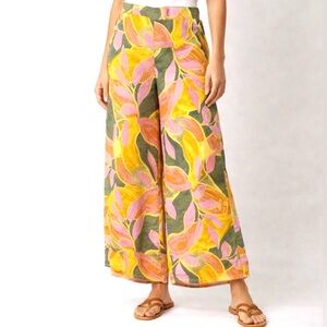 Tahari Linen Wide leg Pant Womens XL Tropical print Resort Vacation Lightweight
